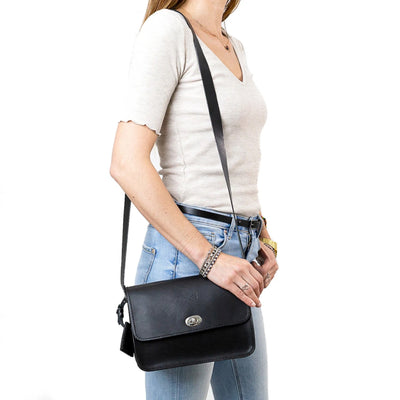 Leather Crossbody Bag in Cuoio Black Mod 163