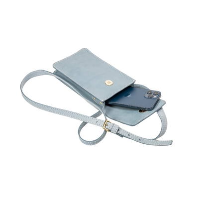 Pochette téléphone bleue claire avec bandoulière - Cuir végétal