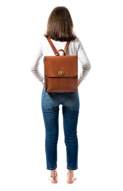 Leather Backpack in Cuoio Brown Artist Collection