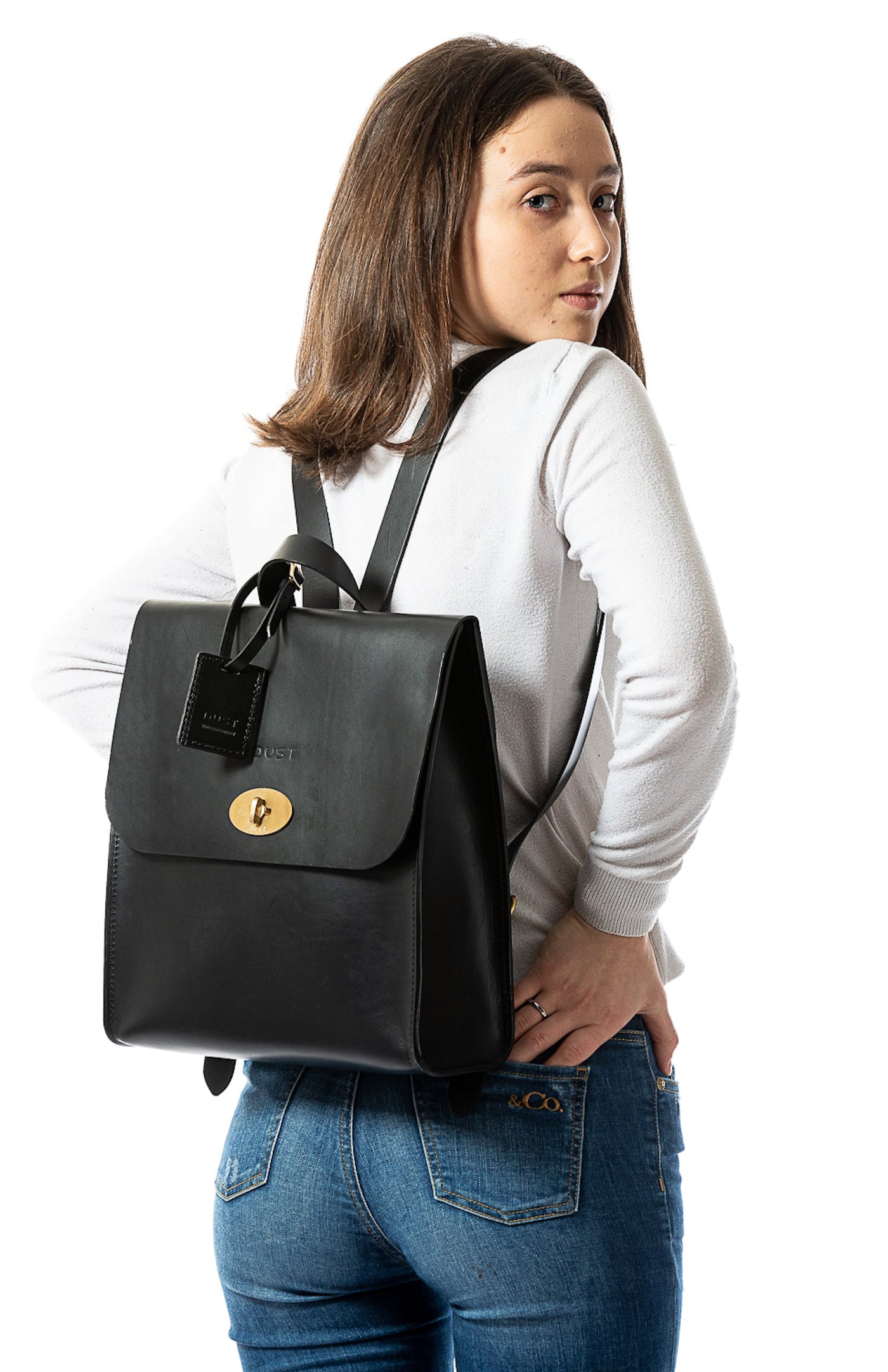 Leather Backpack in Cuoio Black Artist Collection