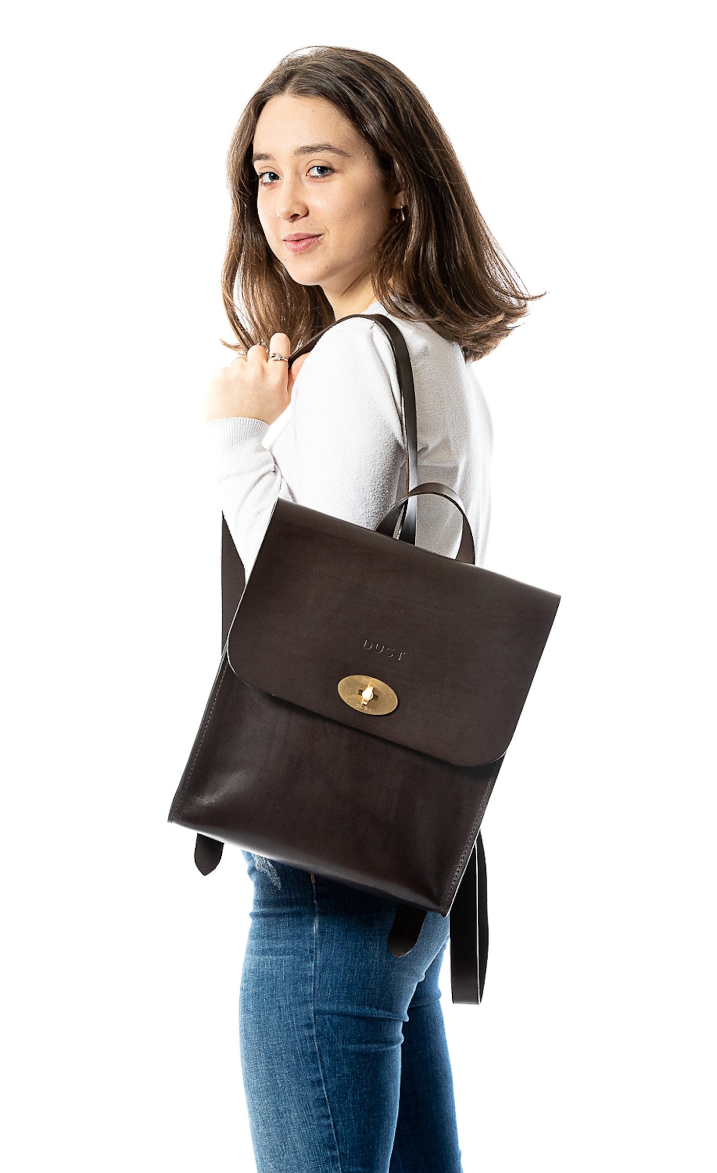 Leather Backpack in Cuoio Dark Brown Artist Collection