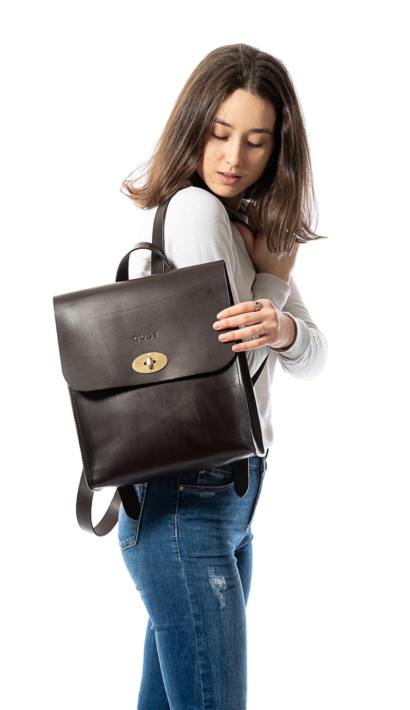 Leather Backpack in Cuoio Dark Brown Artist Collection