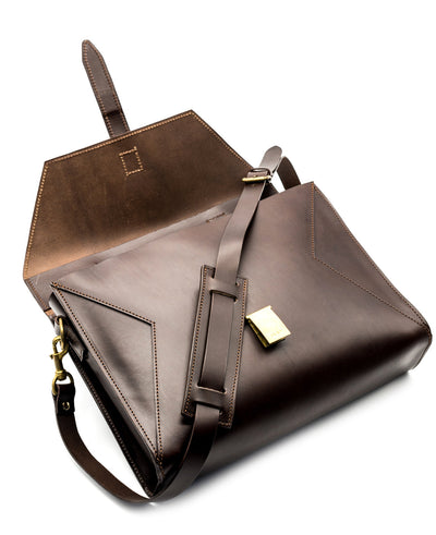 Leather Briefcase in Cuoio Dark Brown Mod 206