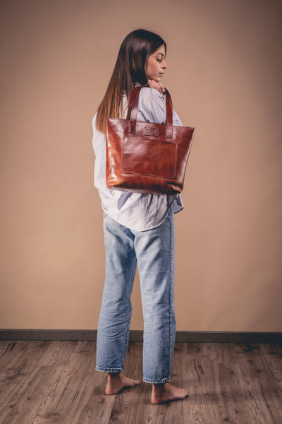 Leather Tote in Cuoio Brown Mod 147