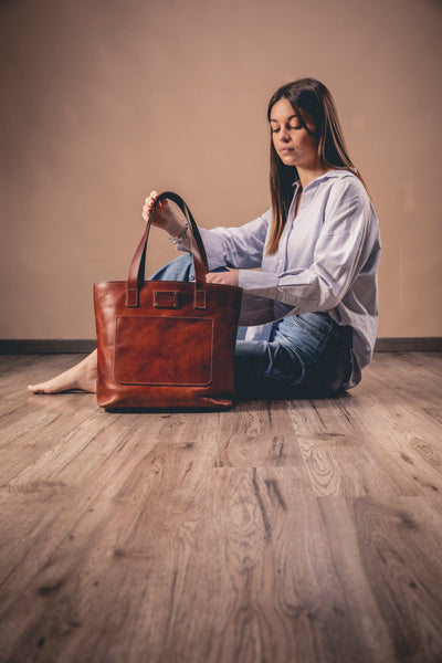 Leather Tote in Cuoio Brown Mod 147