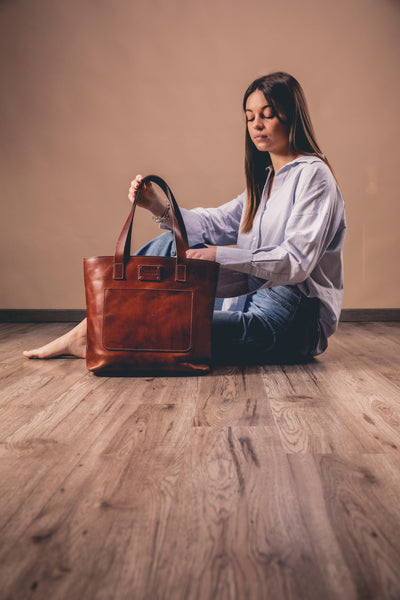 Leather Tote in Cuoio Brown Mod 147