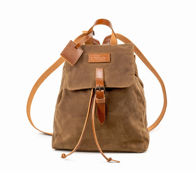 Leather Backpack With Waxed Cotton Made in USA Brown