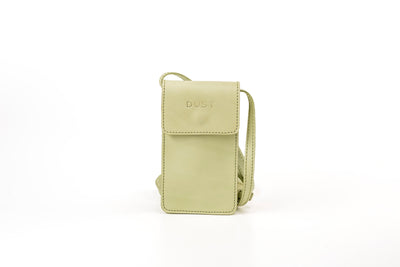 Pochette téléphone verte pistache avec bandoulière - Cuir végétal