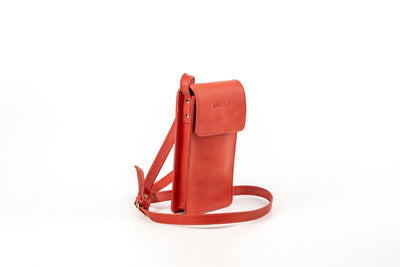 Pochette téléphone rouge avec bandoulière - Cuir végétal