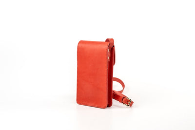 Pochette téléphone rouge avec bandoulière - Cuir végétal