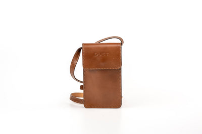 Pochette téléphone marron avec bandoulière - Cuir végétal