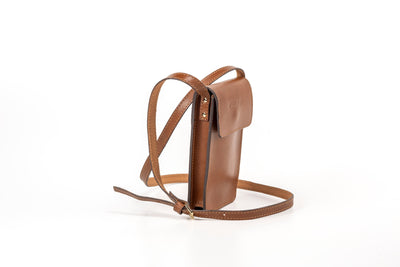 Pochette téléphone marron avec bandoulière - Cuir végétal