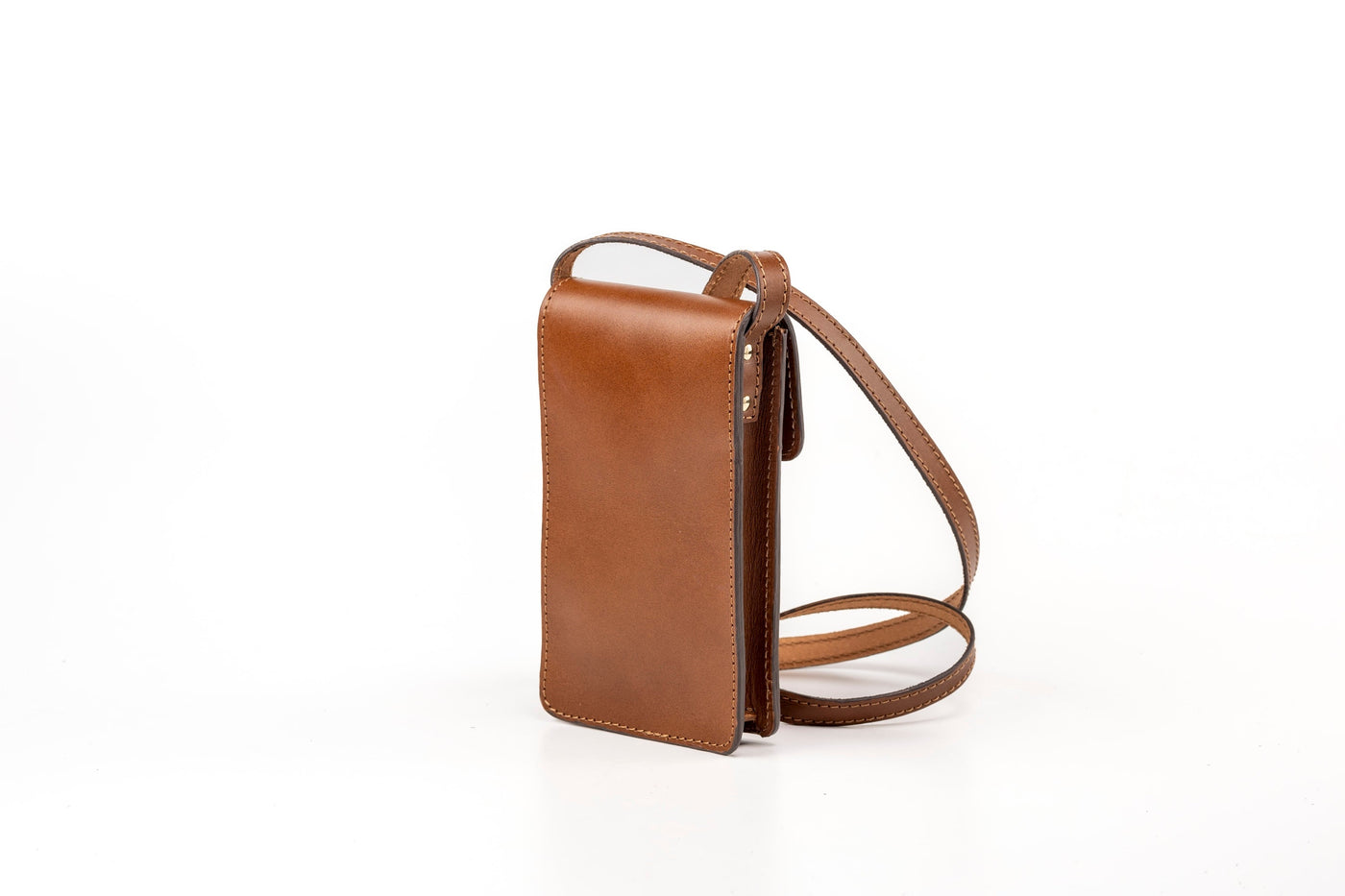 Pochette téléphone marron avec bandoulière - Cuir végétal