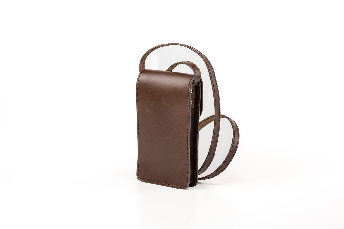 Pochette téléphone marron foncé avec bandoulière - Cuir végétal