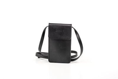 Pochette téléphone noire avec bandoulière - Cuir végétal