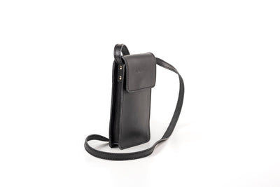 Pochette téléphone noire avec bandoulière - Cuir végétal