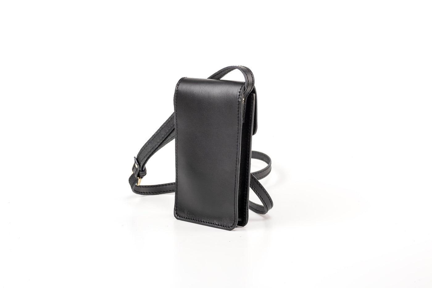 Pochette téléphone noire avec bandoulière - Cuir végétal