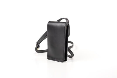 Pochette téléphone noire avec bandoulière - Cuir végétal