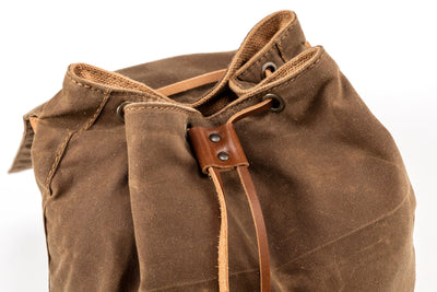 Leather Backpack With Waxed Cotton Made in USA Brown