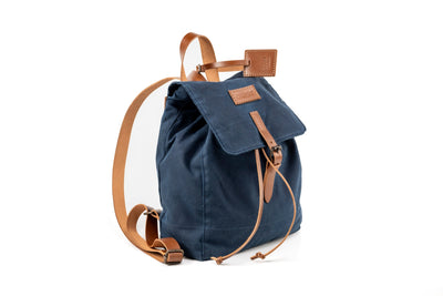 Leather Backpack With Waxed Cotton Made in USA Blue