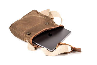 Leather Messenger In Waxed Cotton Made in USA Brown