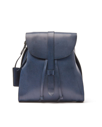 Leather Backpack in Cuoio Blue Mod 130