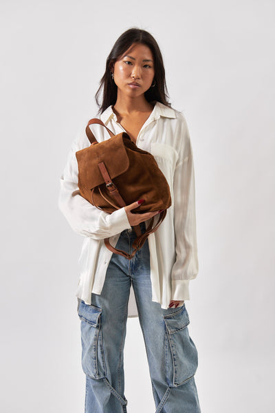 Leather Backpack in Suede Brown Venice Collection