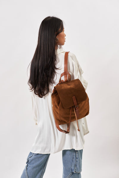 Leather Backpack in Suede Brown Venice Collection