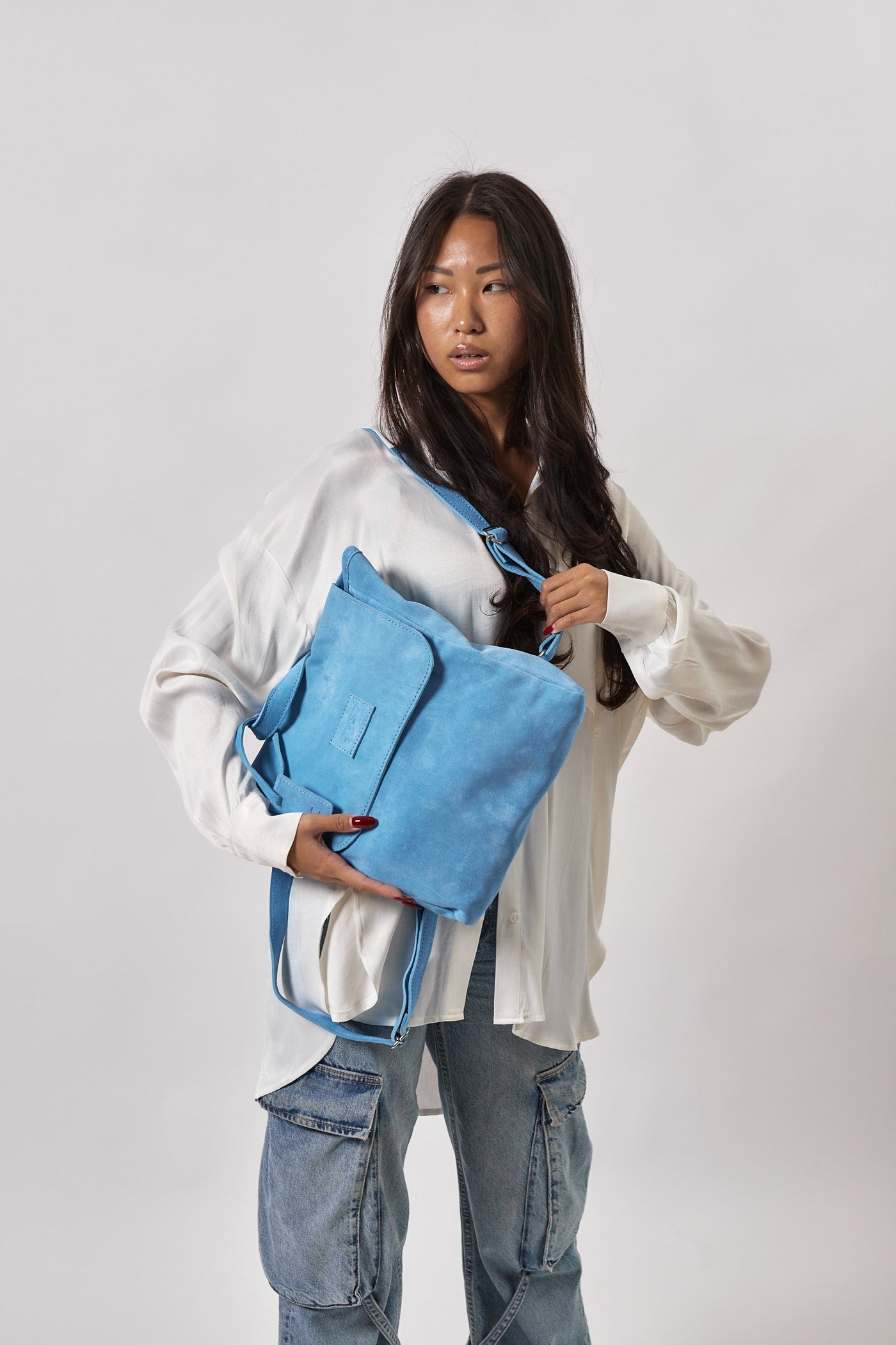 Leather Backpack Light Blue  Upper West Side Collection