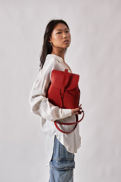 Leather Backpack in Cuoio Red Mod 130