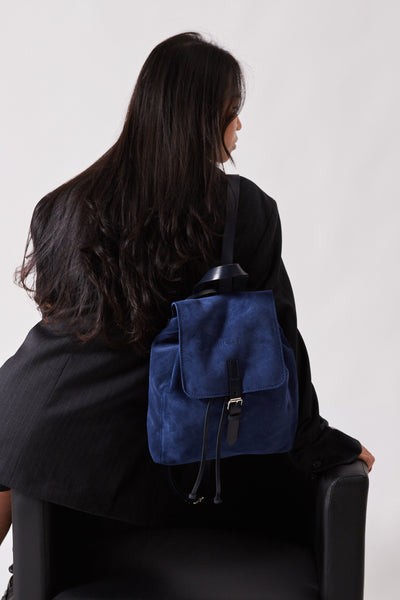 Leather Backpack in Suede Blue Venice Collection