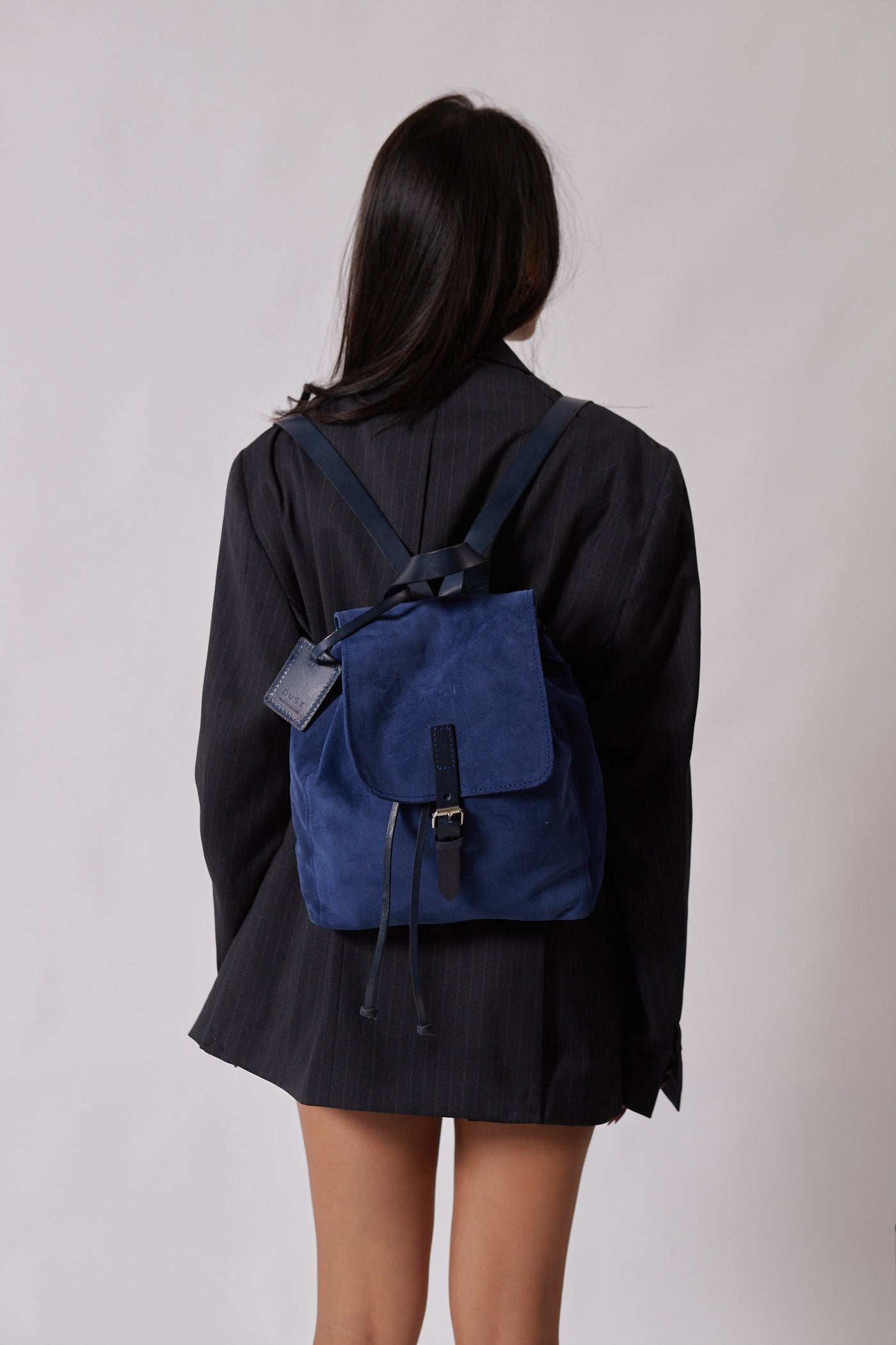 Leather Backpack in Suede Blue Venice Collection