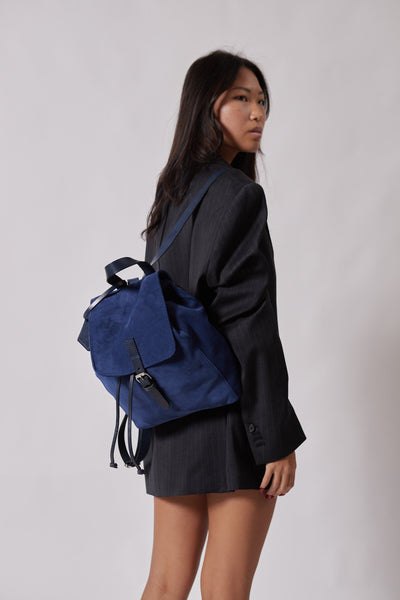 Leather Backpack in Suede Blue Venice Collection