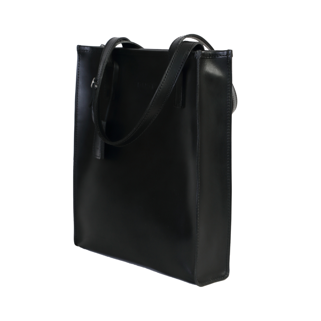 Leather Tote in Cuoio Black Mod 105