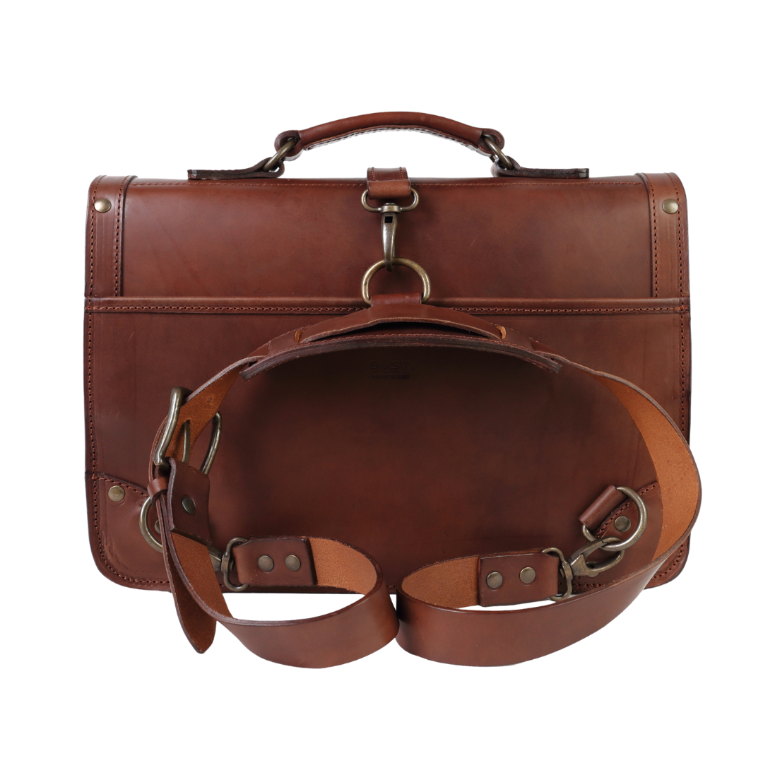 Leather Briefcase in Cuoio Dark Brown