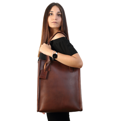 Leather Tote in Cuoio Dark Brown Mod 105