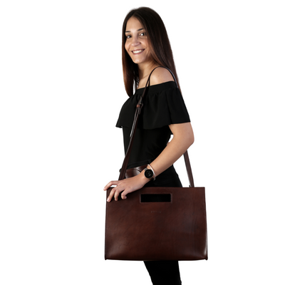 Leather Tote in Cuoio Dark Brown Mod 113