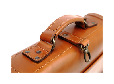 Leather Briefcase in Cuoio Brown